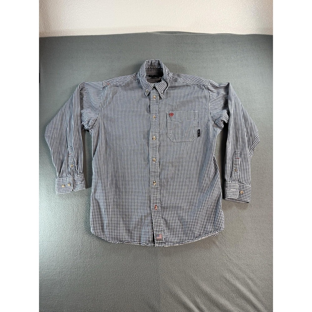 Ariat FR Shirt Mens Large Blue Check Flame Resistant Button Up Workwear